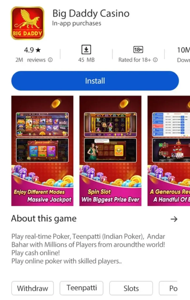 Big Daddy Casino App Download Link Official